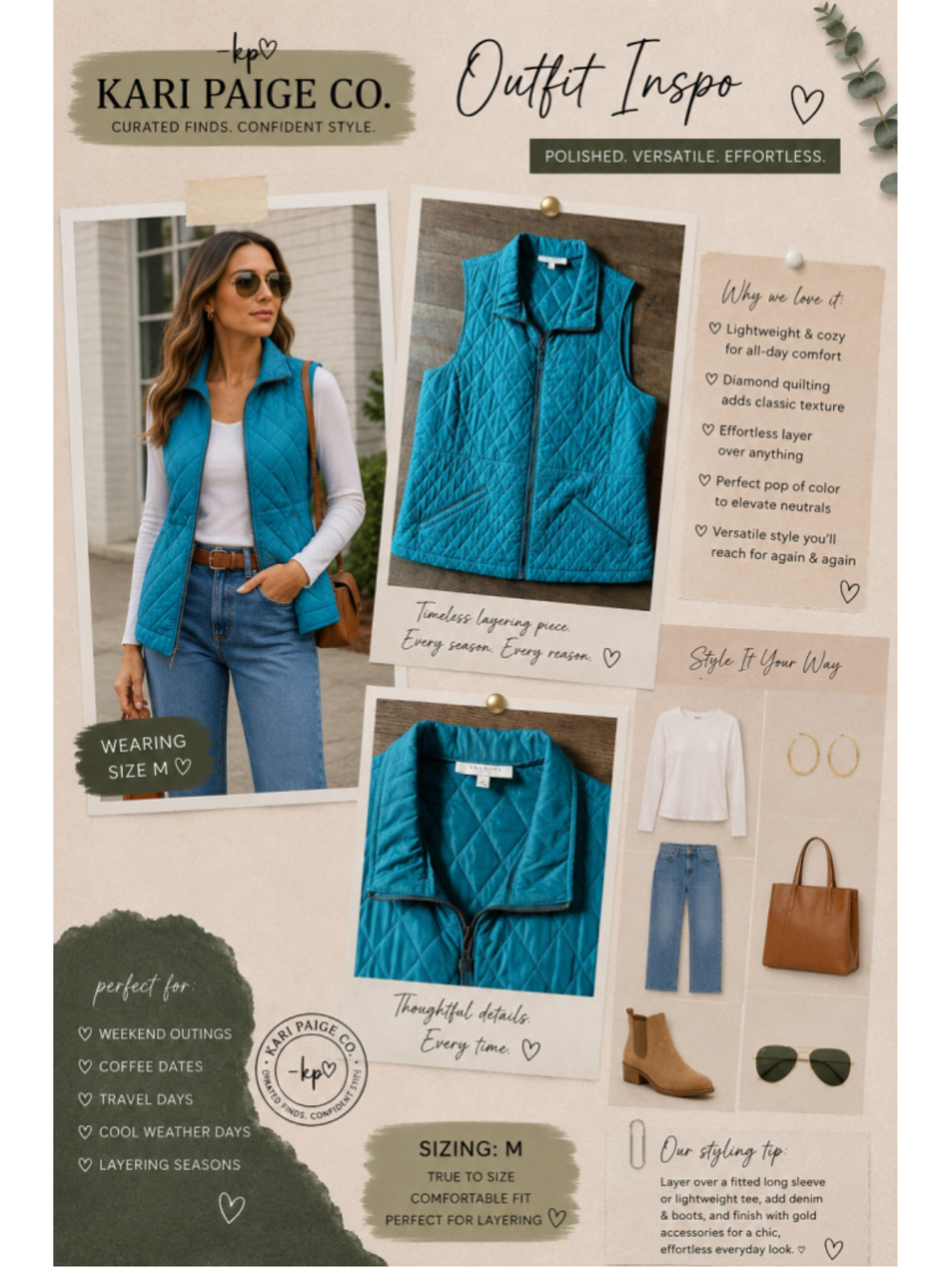 Women's Talbots Quilted Vest Petite MP Blue